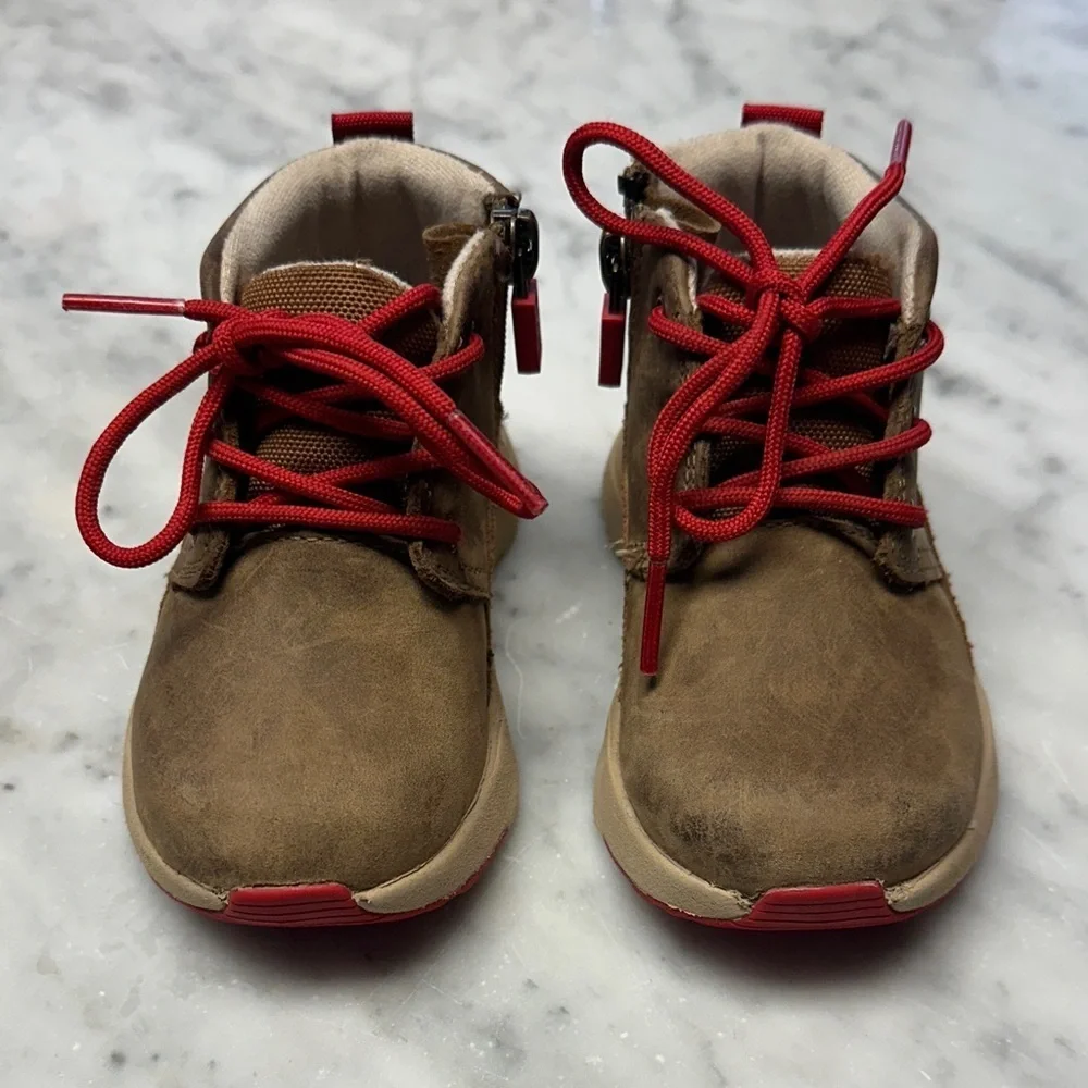 Brown Ugg Boots with Red Accents